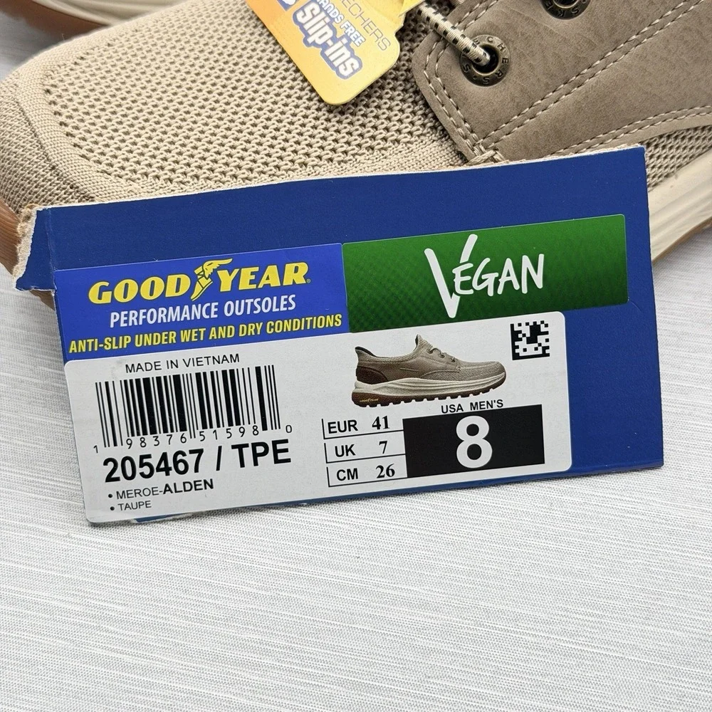Skechers Slip Ins Men's 8 Wide Taupe Walking Shoes Relaxed Fit Goodyear Meroe